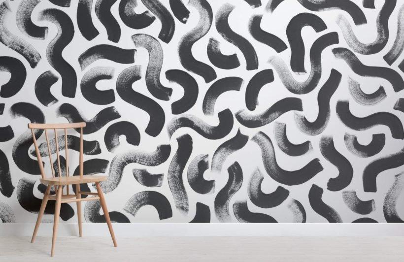 Black Paint Brush Strokes Abstract Wallpaper Mural