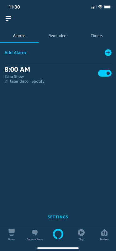 Alexa App Alarm with Playlist