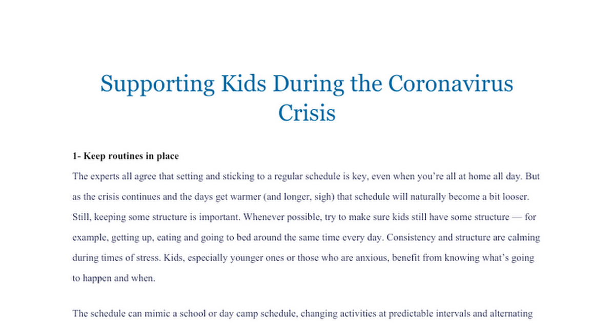 Supporting Kids During the Coronavirus Crisis