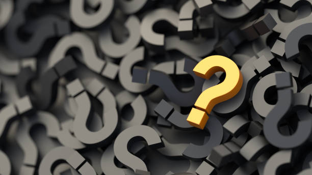 Yellow question mark on a background of black signs, FAQ Concept Yellow question mark on a background of black signs, FAQ Concept. 3D Rendering thinking concept in 3d stock pictures, royalty-free photos & images