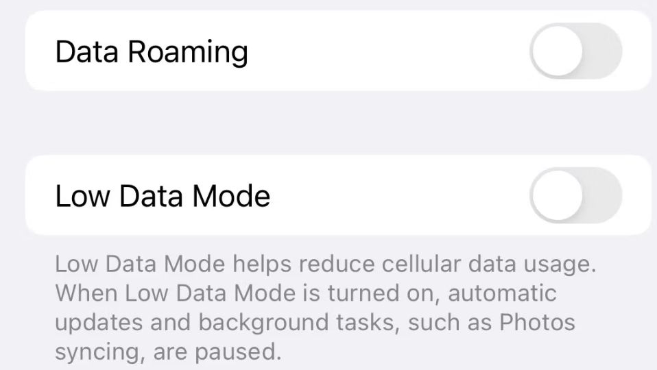 disabling low data mode in iPhone