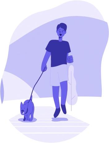 man walks dog