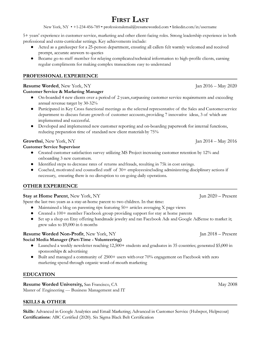 resume for older workers template