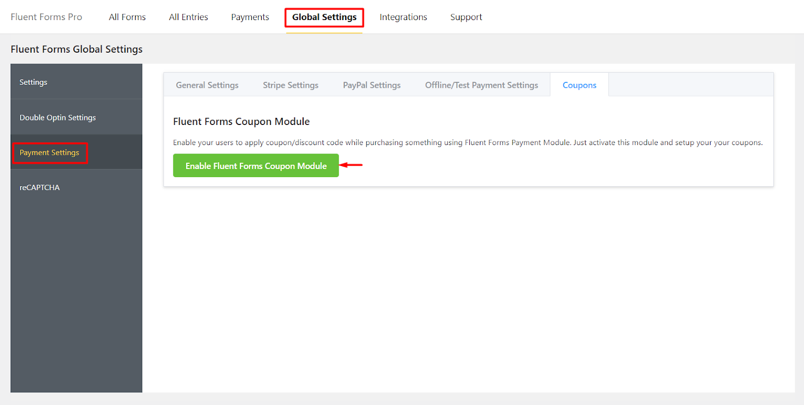 Fluent Forms Global Settings