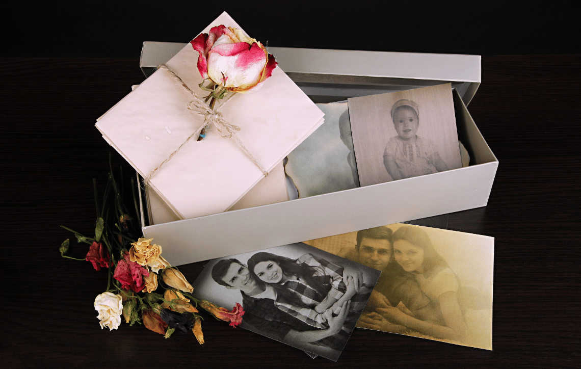 Old family photos in time capsule