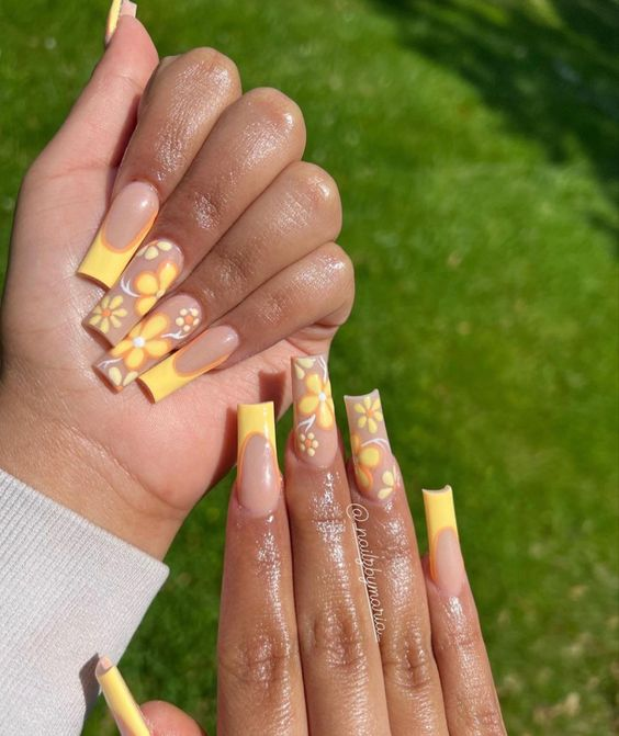 Another view of the yellow flowered tapered nails
