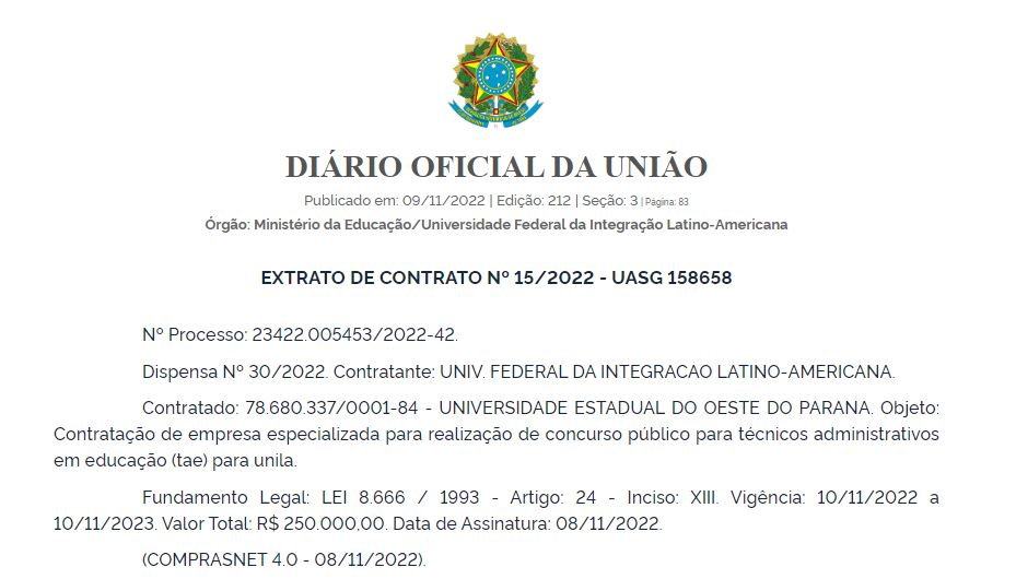 Concurso UNILA: Banca definida!