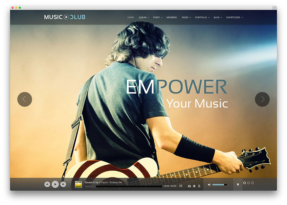 club de música atractivo tema musical de wordpress