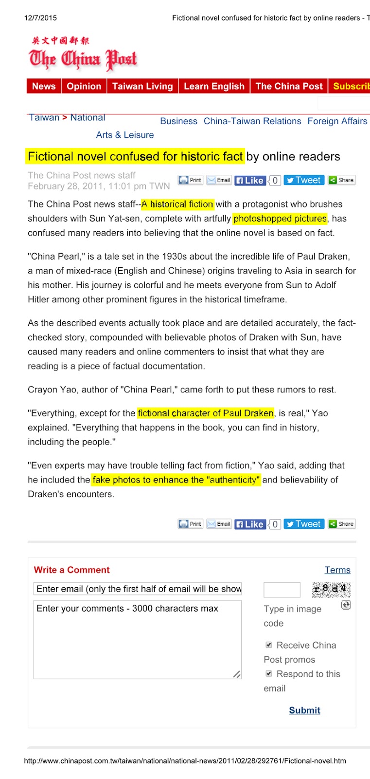 Fictional novel confused for historic fact by online readers - The China Post.jpg