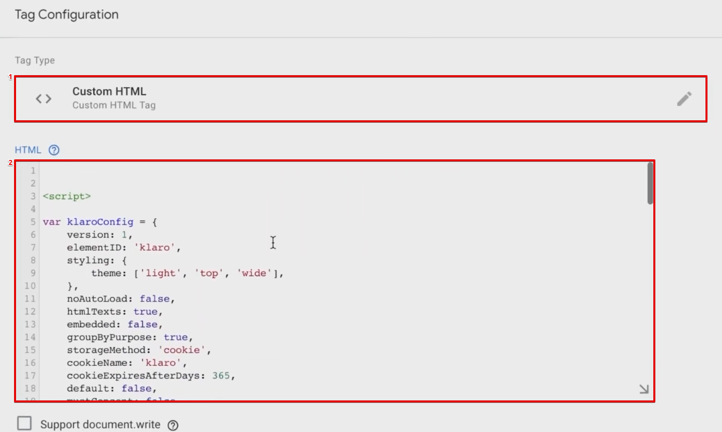 Creating a new Custom HTML Tag from the Google Tag Manager account 