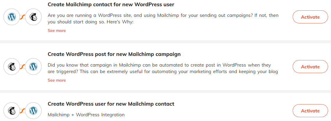 Popular automations for Mailchimp & WordPress integration.