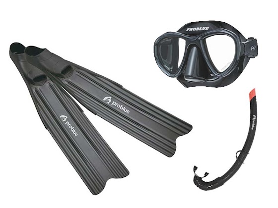 〖Promo price: 3,000NT〗Problue freediving mask (black), Problue snorkel (black), Problue freediving bifins