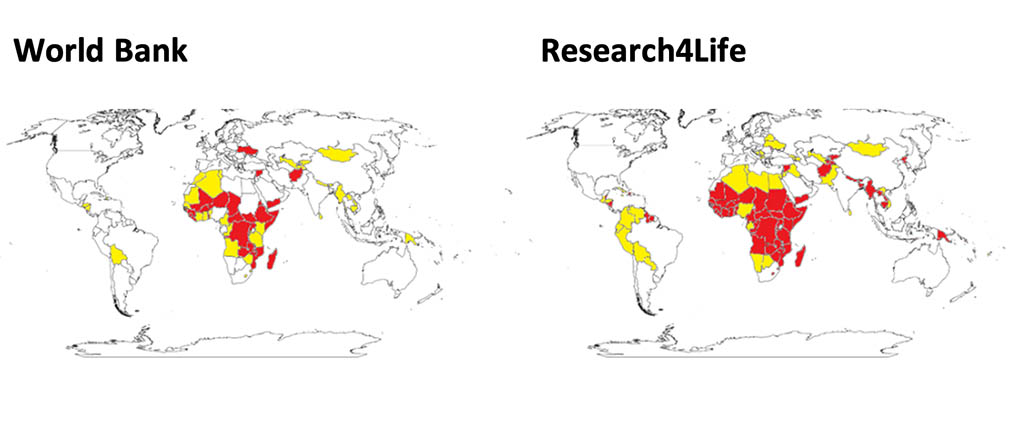 Map showing countries that qualify under waiver schemes