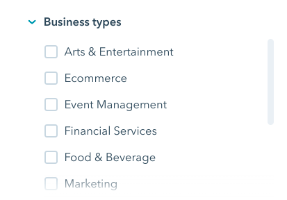 HubSpot theme types by industry