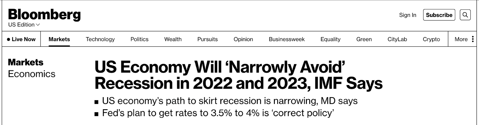 “The US economy is likely to slow in 2022 and 2023 but will ‘narrowly avoid a recession’ as the Federal Reserve implements its rate-tightening plan to curb inflation, the International Monetary Fund said.”
