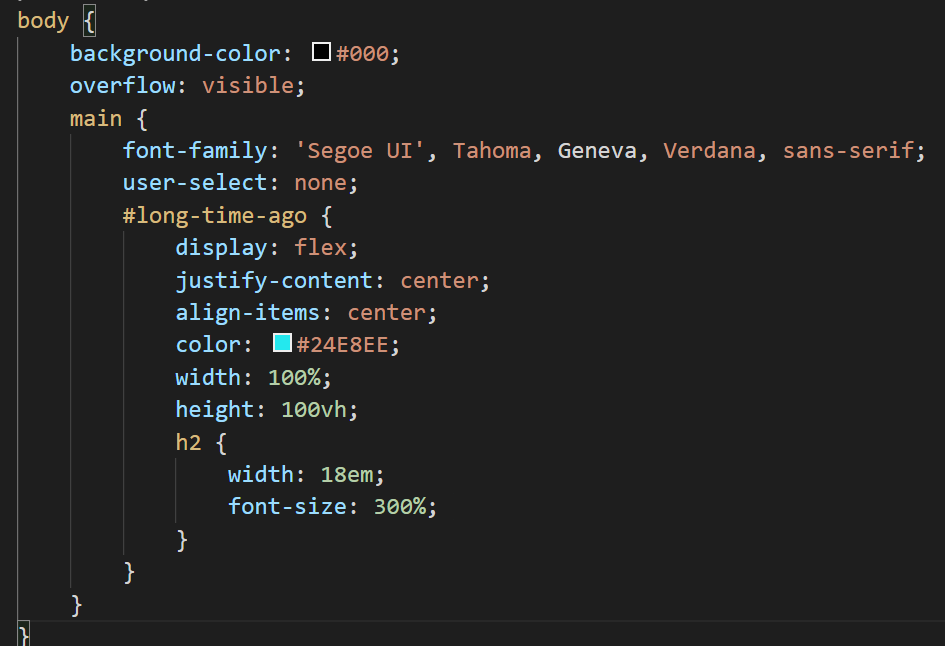 Código CSS após os primeiros estilos