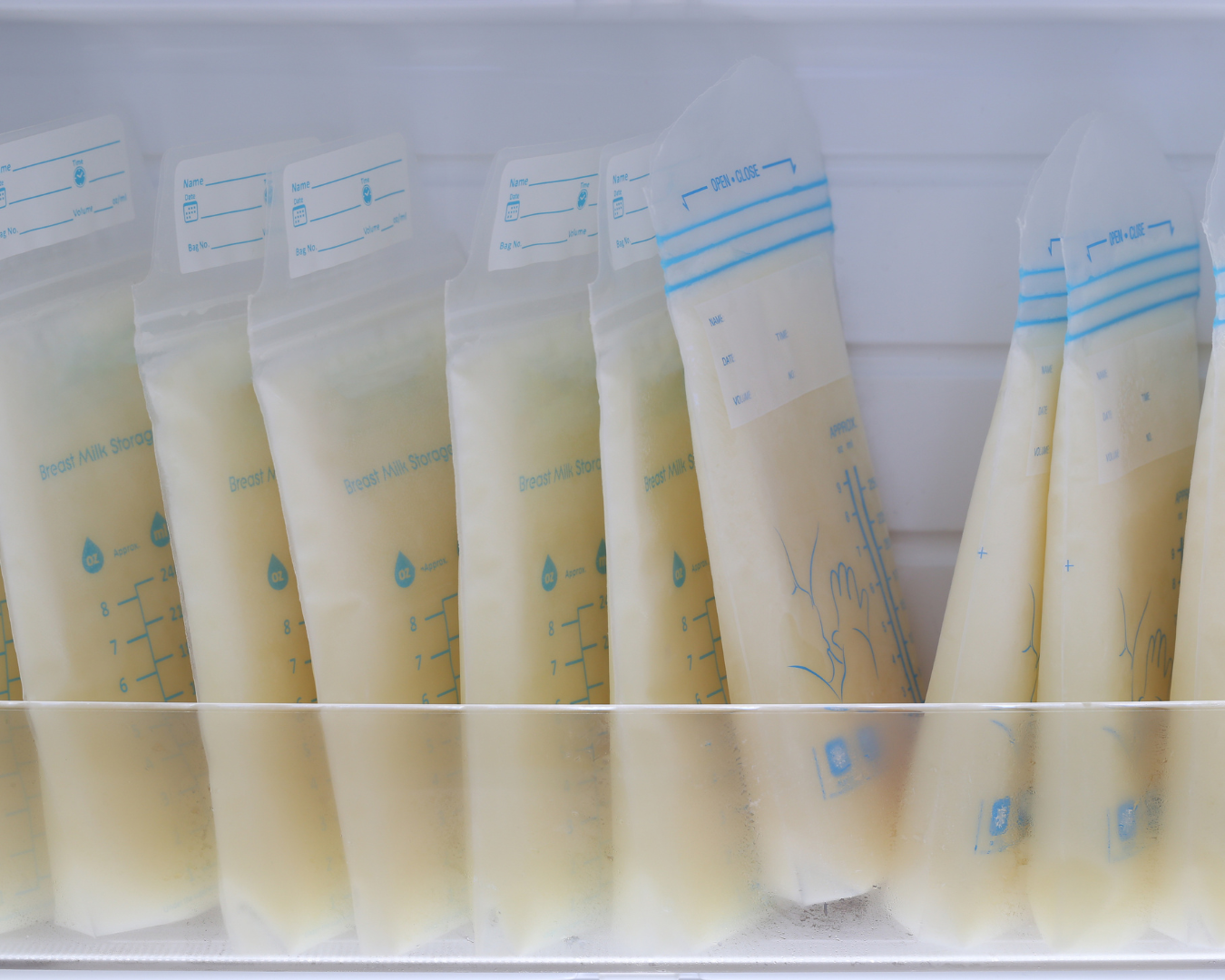 pumped breast milk stored in a bag in the fridge