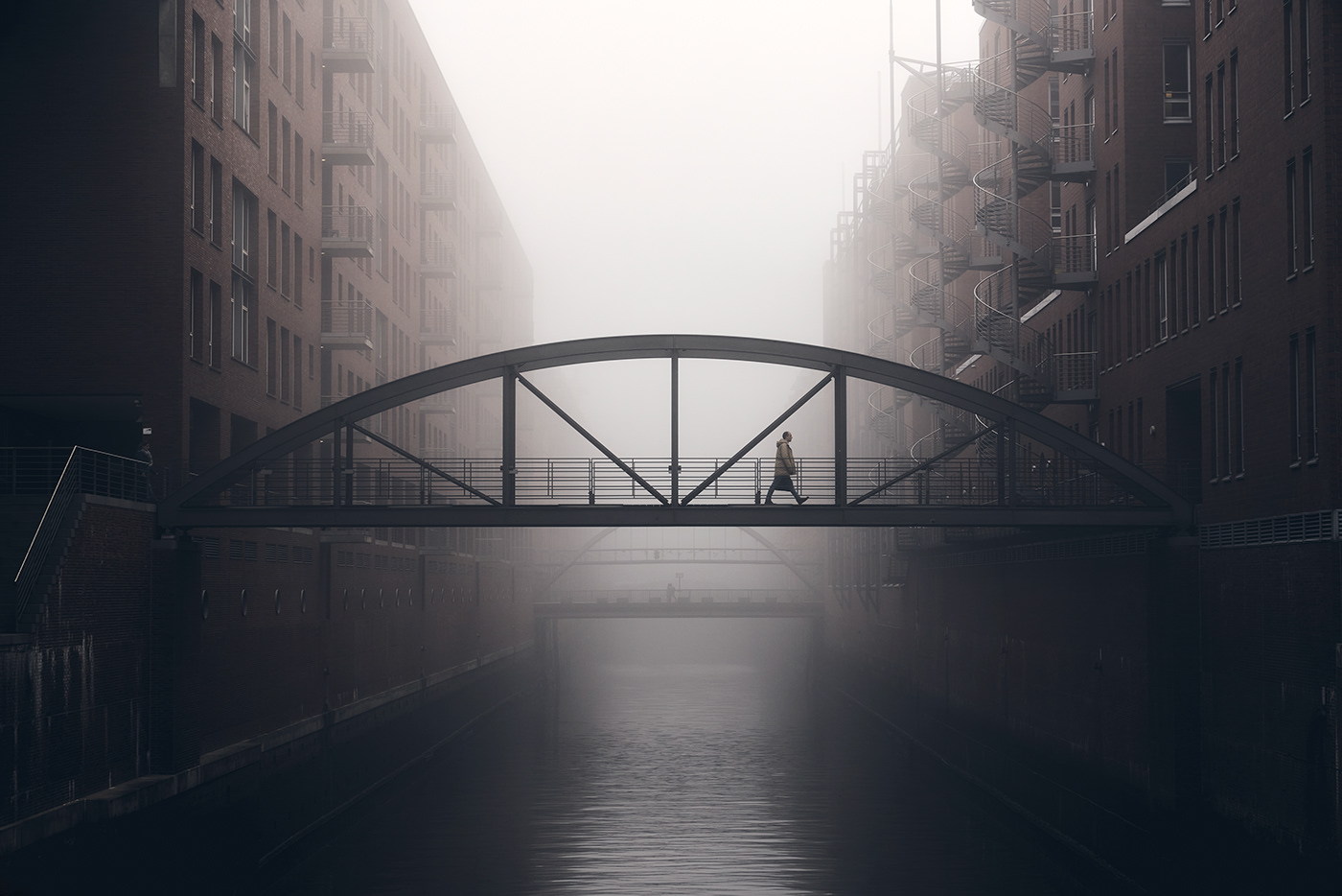 bridge canal city fog hamburg harbour Photography  port Street water