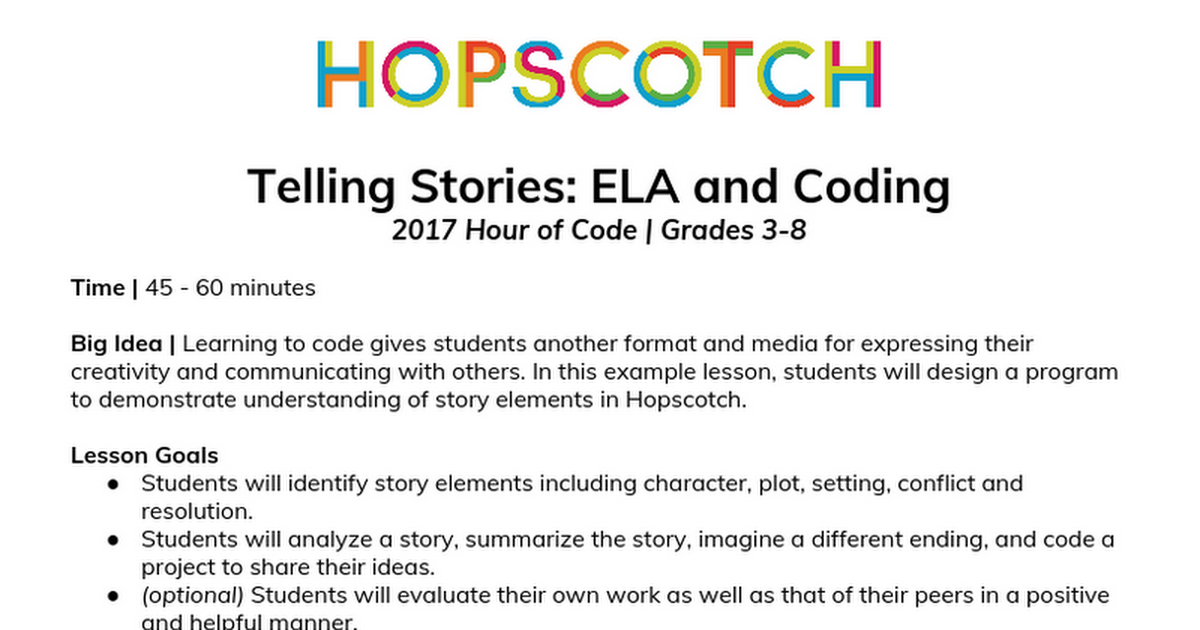 Hopscotch Hour of Code | ELA Lesson Plan