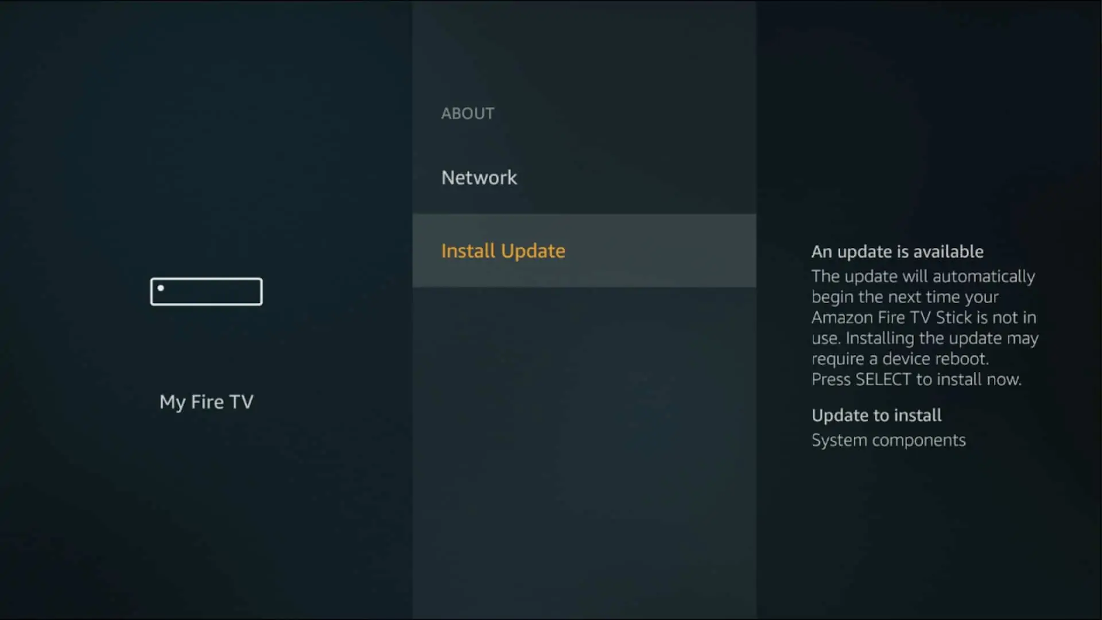 Screenshot of Firestick Install OS Update screen