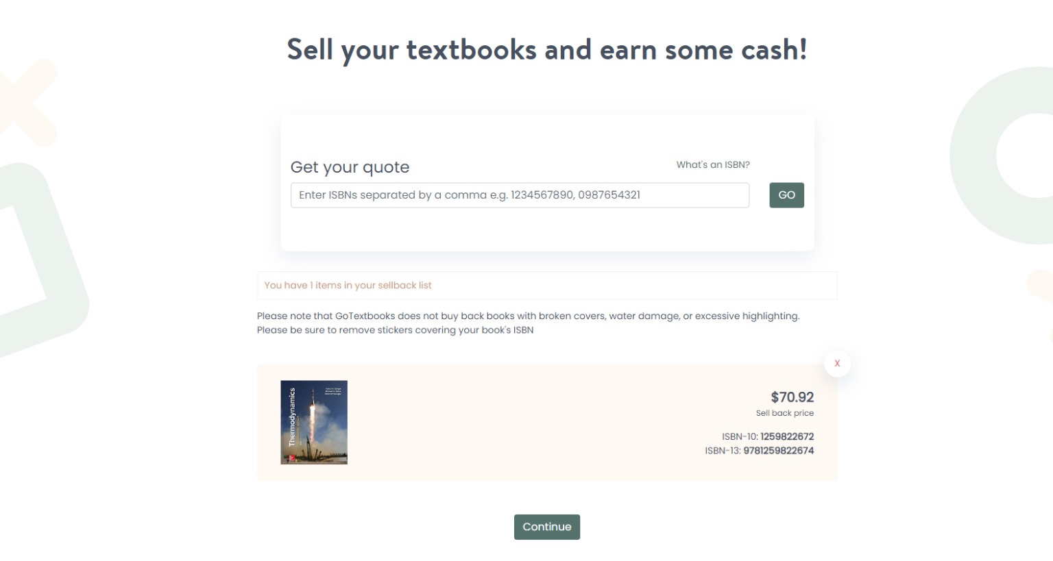 Enter your textbook’s ISBN on GoTextbooks