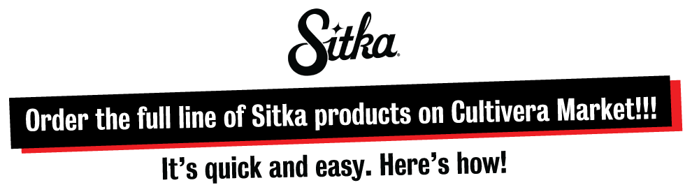 simple banner with sitka logo over black and red banner with text to promote their cultivera market