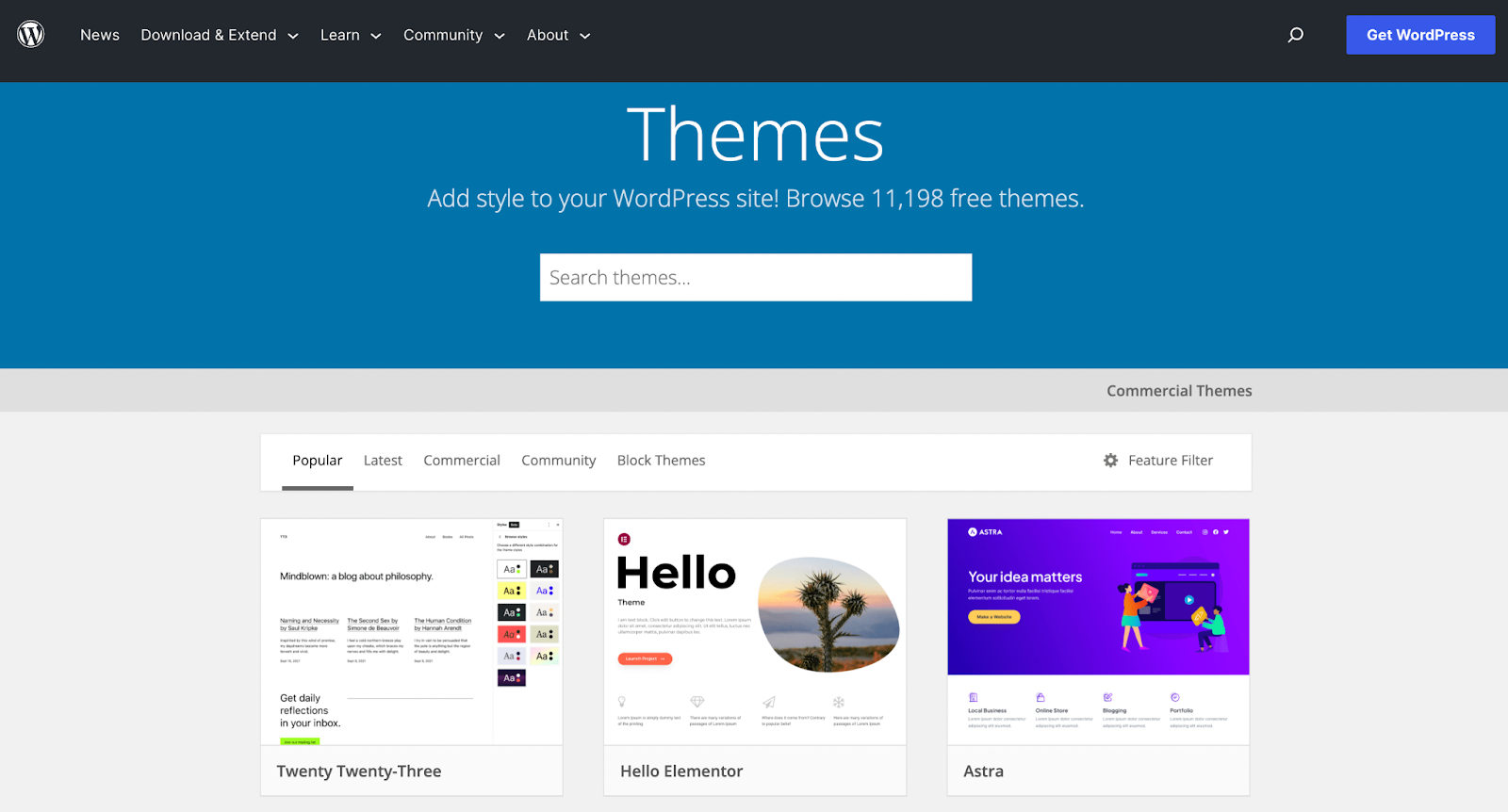 Screenshot of WooCommerce Themes, which supplies pre-designed starter sites and more variety in customization.
