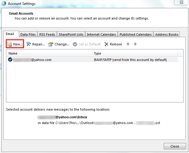 open the Account Settings window in outlook