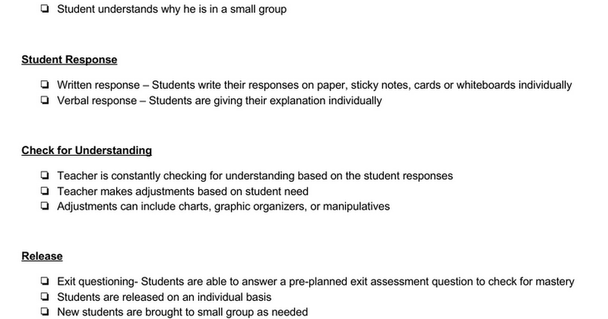 RMS Small Group Instruction Checklist