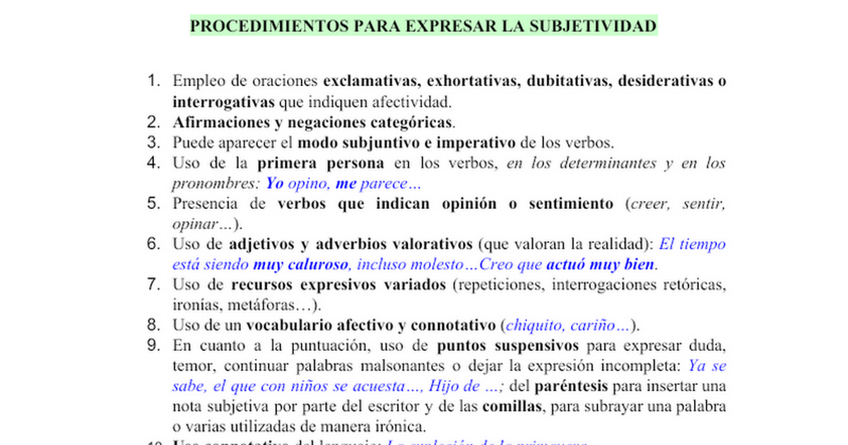 91 Mecanismos para exp. subjetividad y objetividad en un texto - Google ...