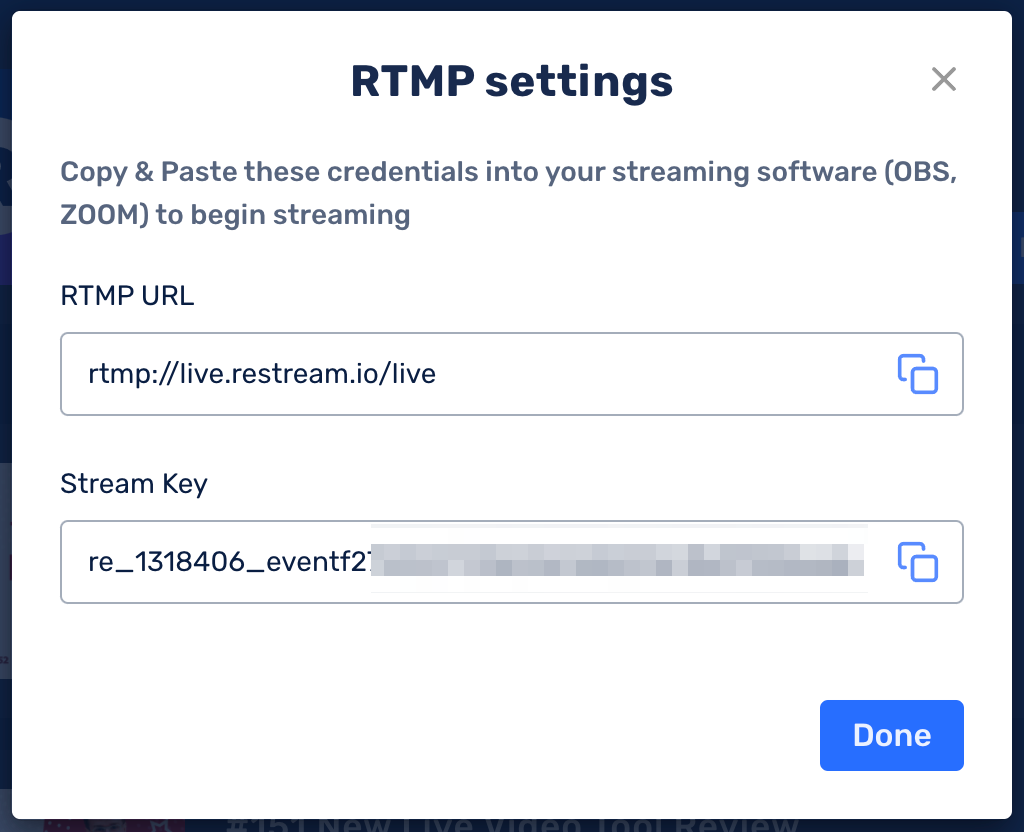 RTMP settings Restream OBS
