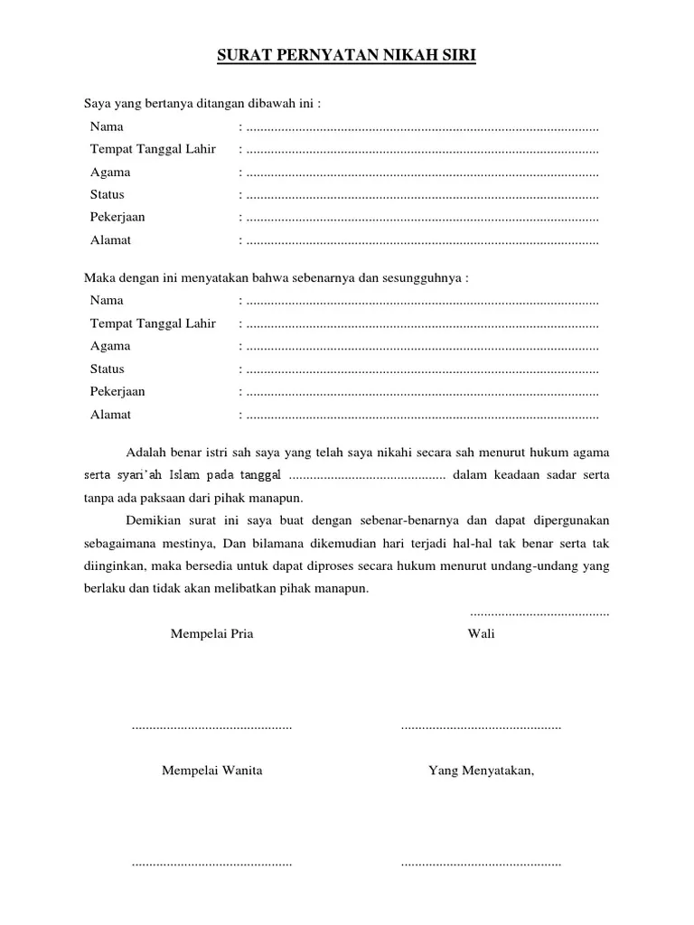 Contoh Surat Nikah Siri Kosong Word Finder - IMAGESEE