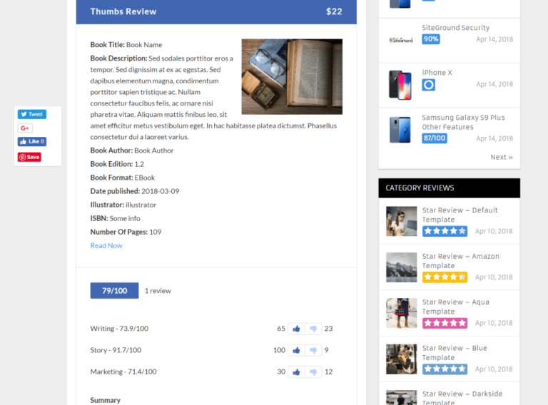 Ejemplo de WP Review Pro
