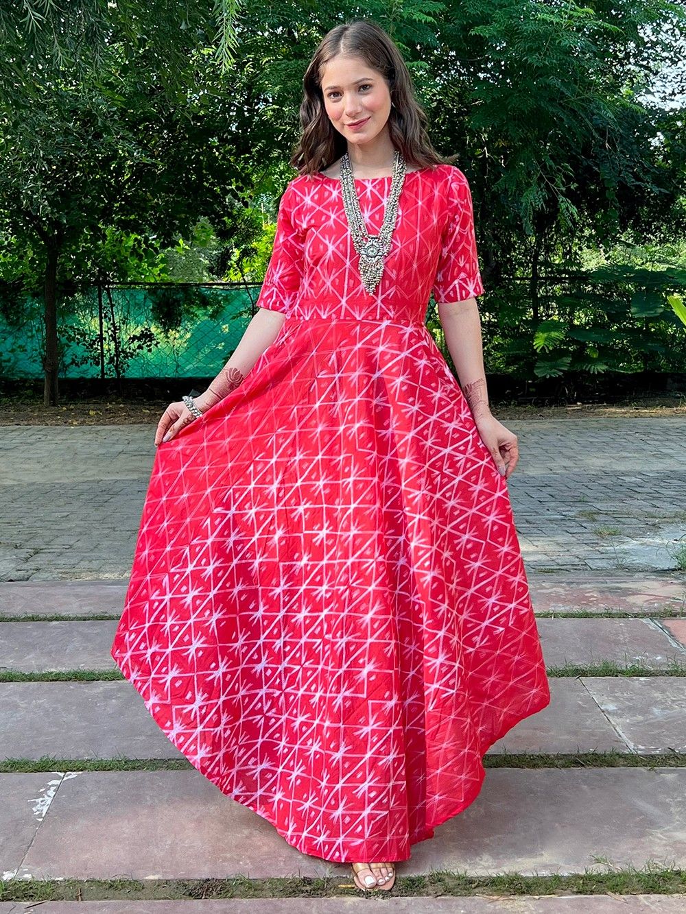the loom- Red Shibori Dyed Cotton Asymmetric Dress