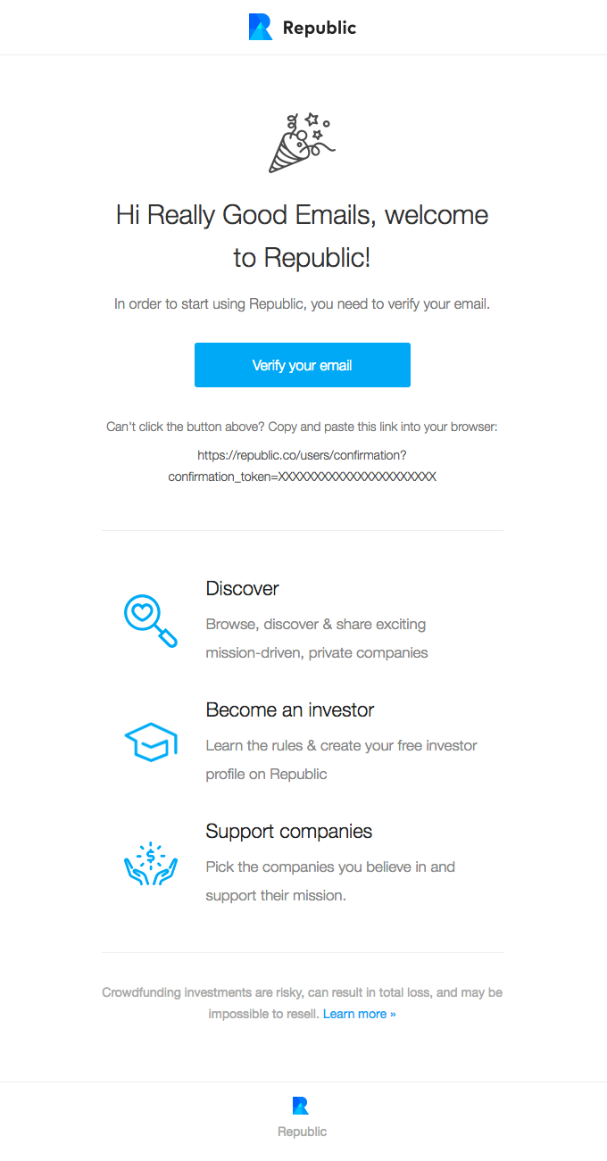 republic welcome email