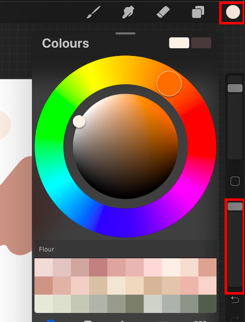 Screenshot of procreate ui showing how to blend colors