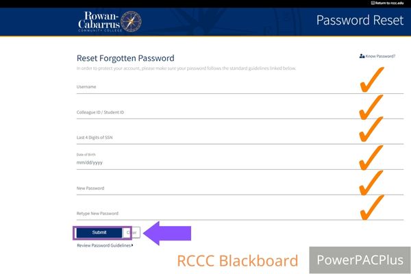 Provide required information to recover forgot rccc blackboard password