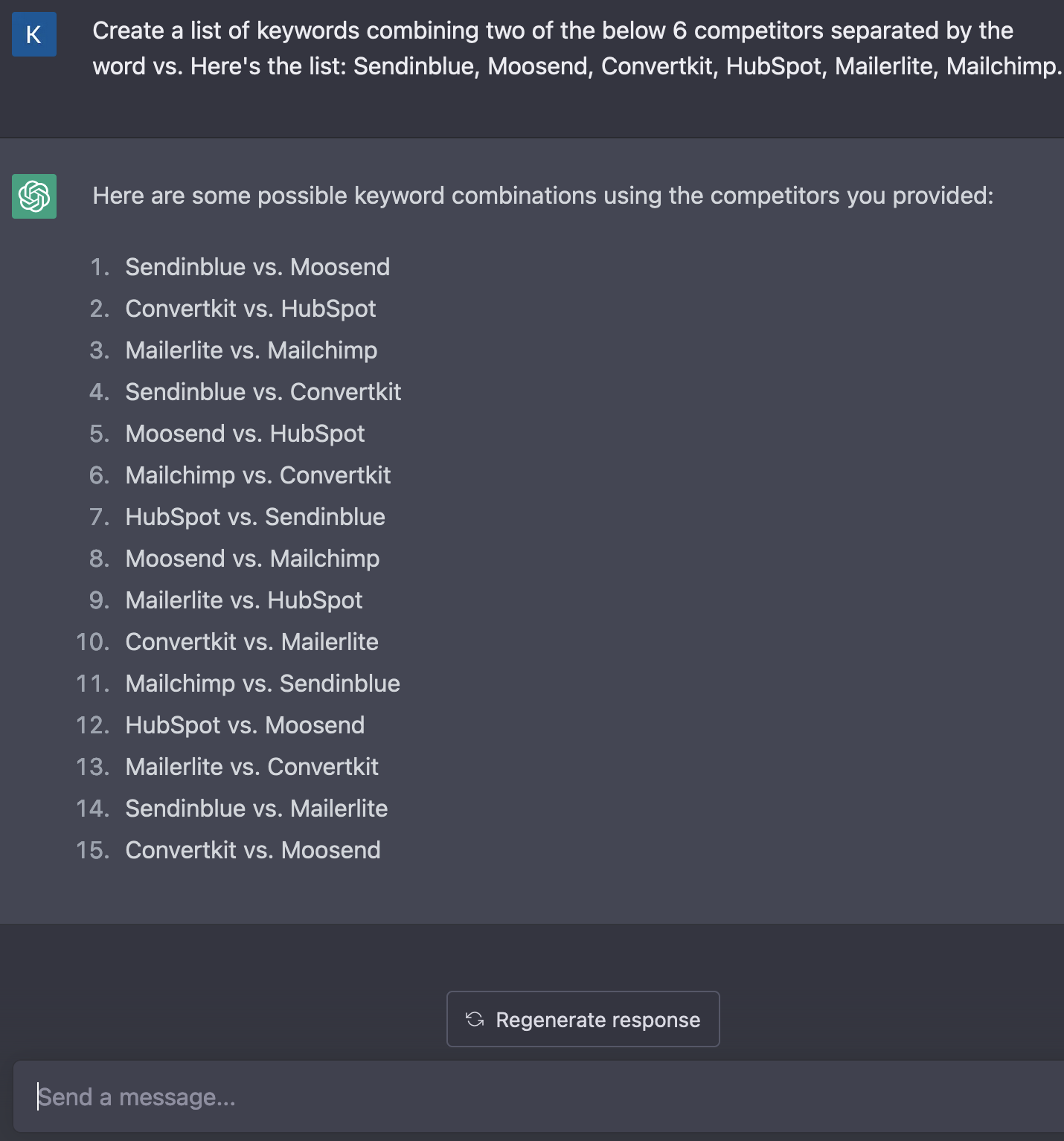 keyword combinations with chatgpt