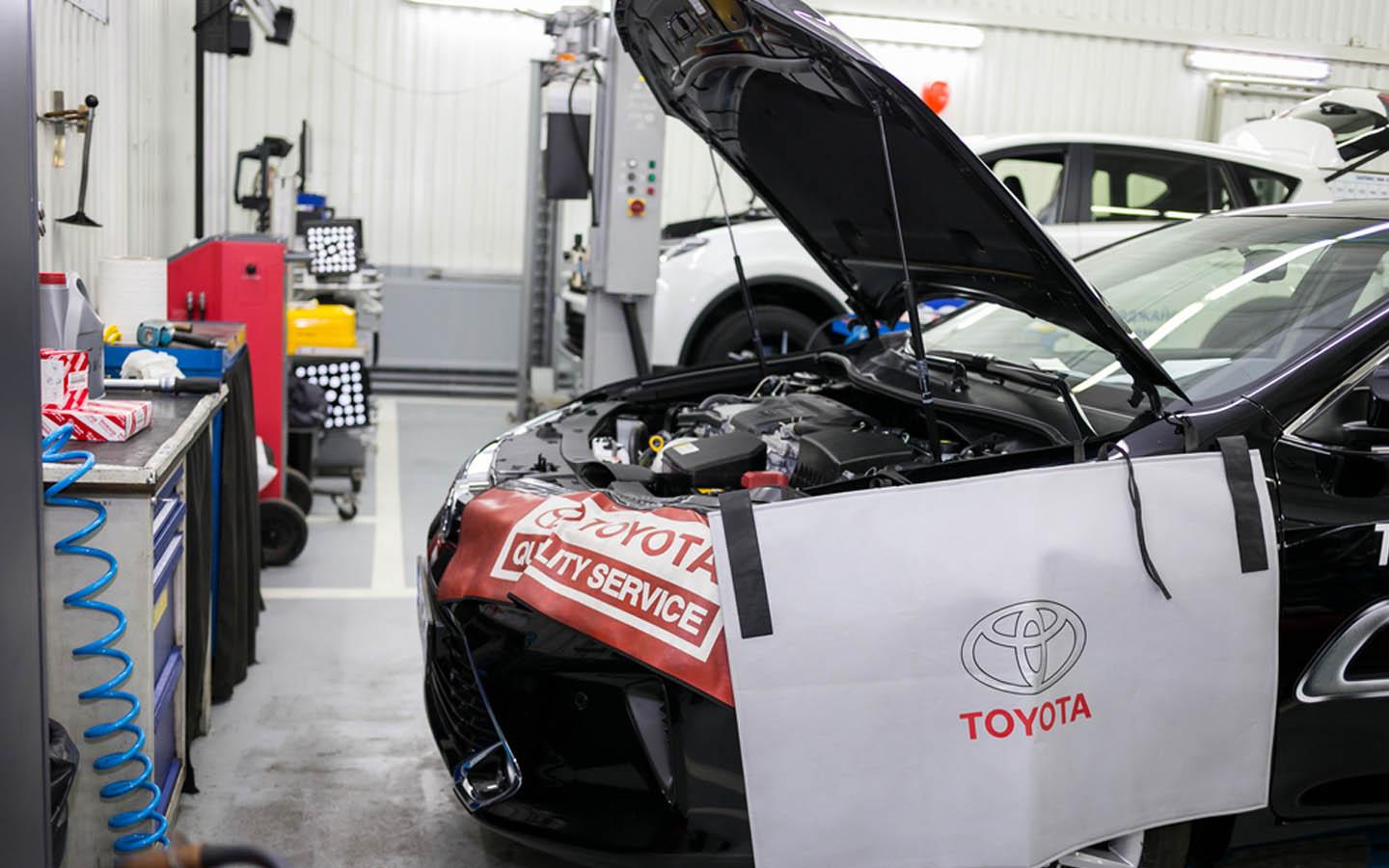 A car maintenance happening at an official Toyota service centre