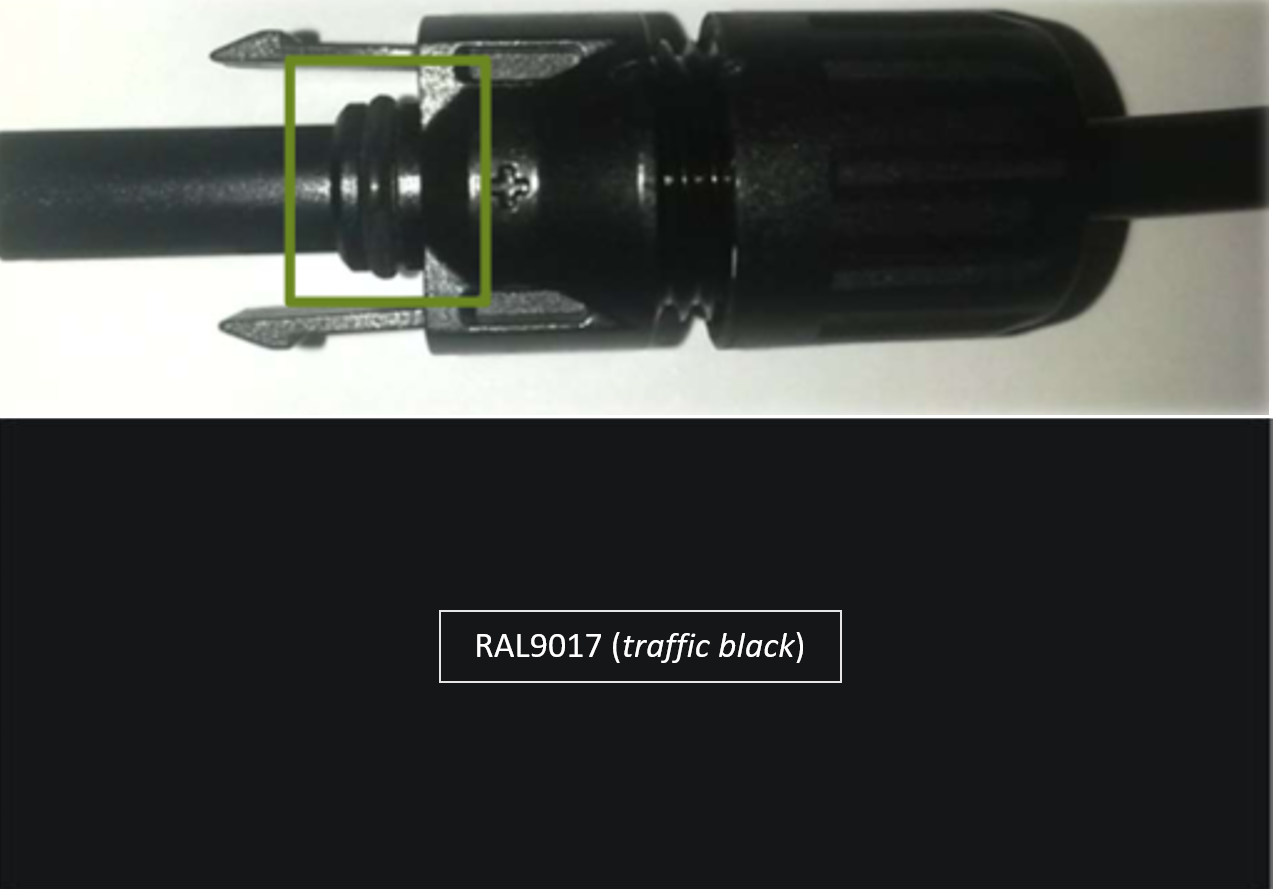 Figura 7: O conector MC4 original é rigorosamente fabricado com a tonalidade preta RAL9017. Fonte: Stäubli