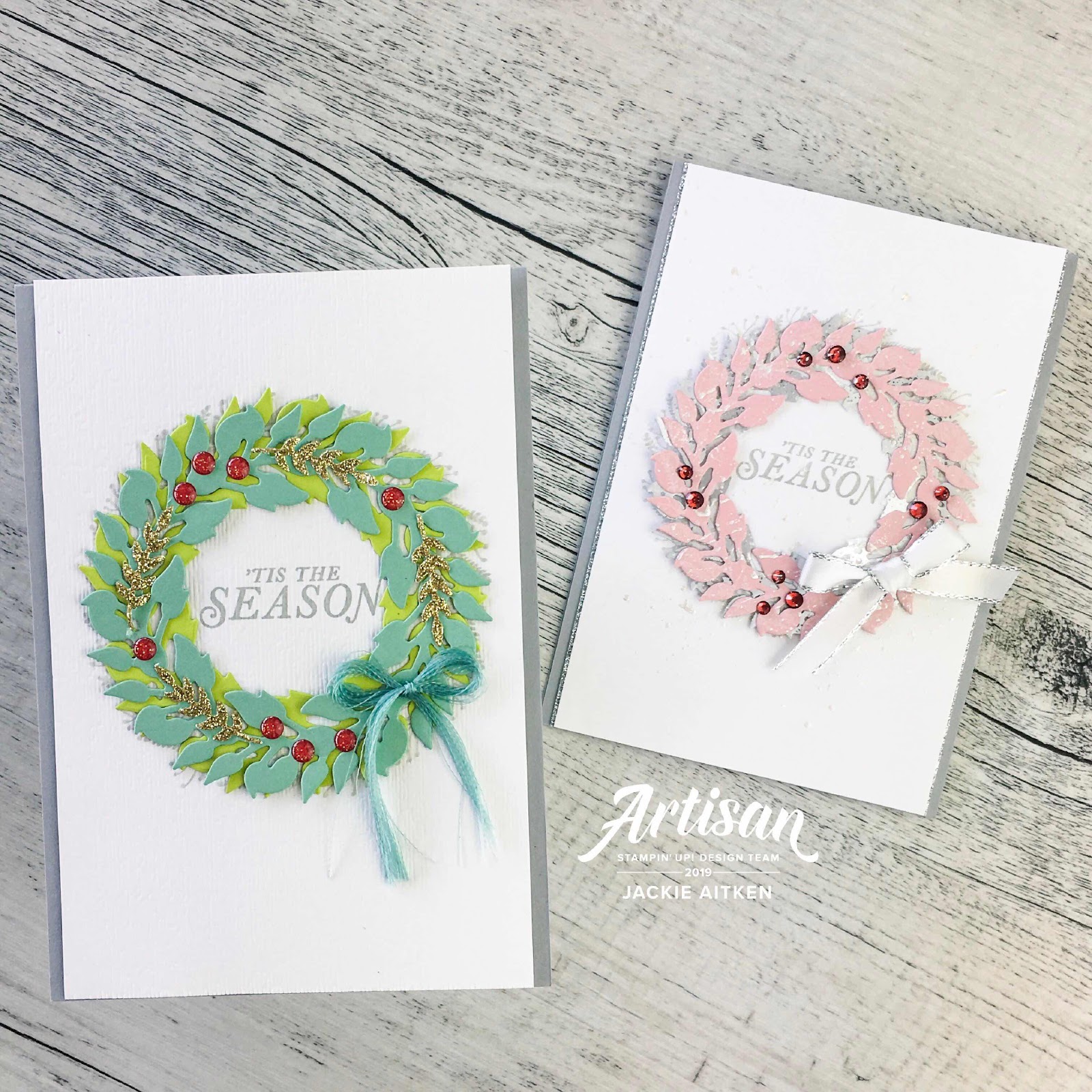 Stampin' Up, Jaxx Crafty Creations, Tidings All Around, Wreath Cards, Christmas Cards, 2019 Holiday Catalogue, Be Inspired Blog Hop, Shimmer Paint,