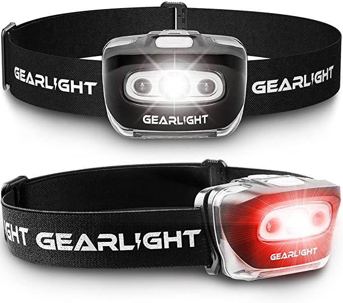 GearLight LED Head Lamp - Pack of 2 Outdoor Flashlight Headlamps w/ Adjustable Headband for Adults and Kids - Hiking & Camping Gear Essentials - S500﻿