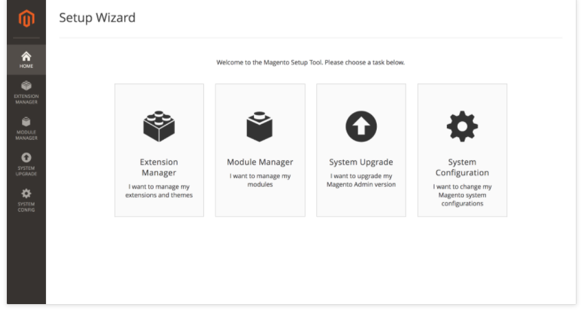 Klaviyo Magento 2: Select Extension Manager in Web Setup Wizard