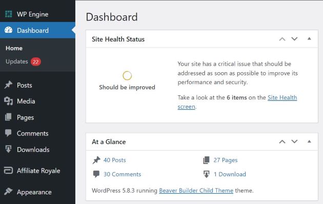 WordPress dashboard screenshot