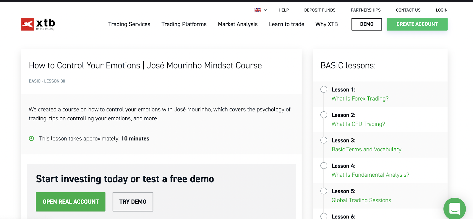 José Mourinho Mindset Course in XTB.
