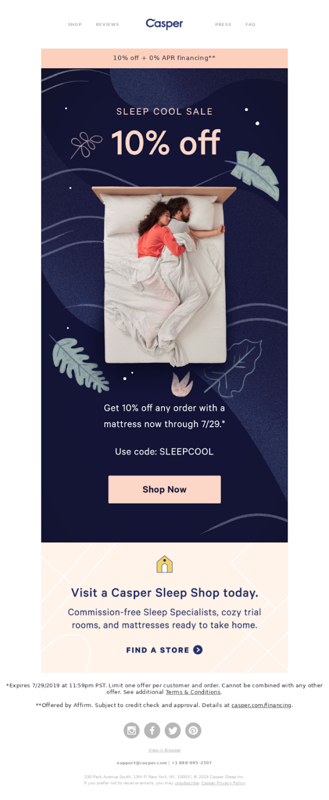 Casper discount email 10% off