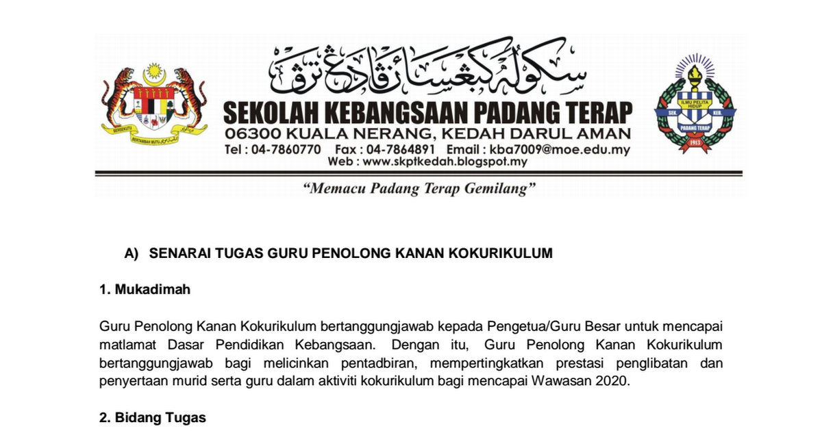Senarai Tugas Guru Penolong Kanan Kokurikulum Dan Jawatankuasa Pdf Google Drive