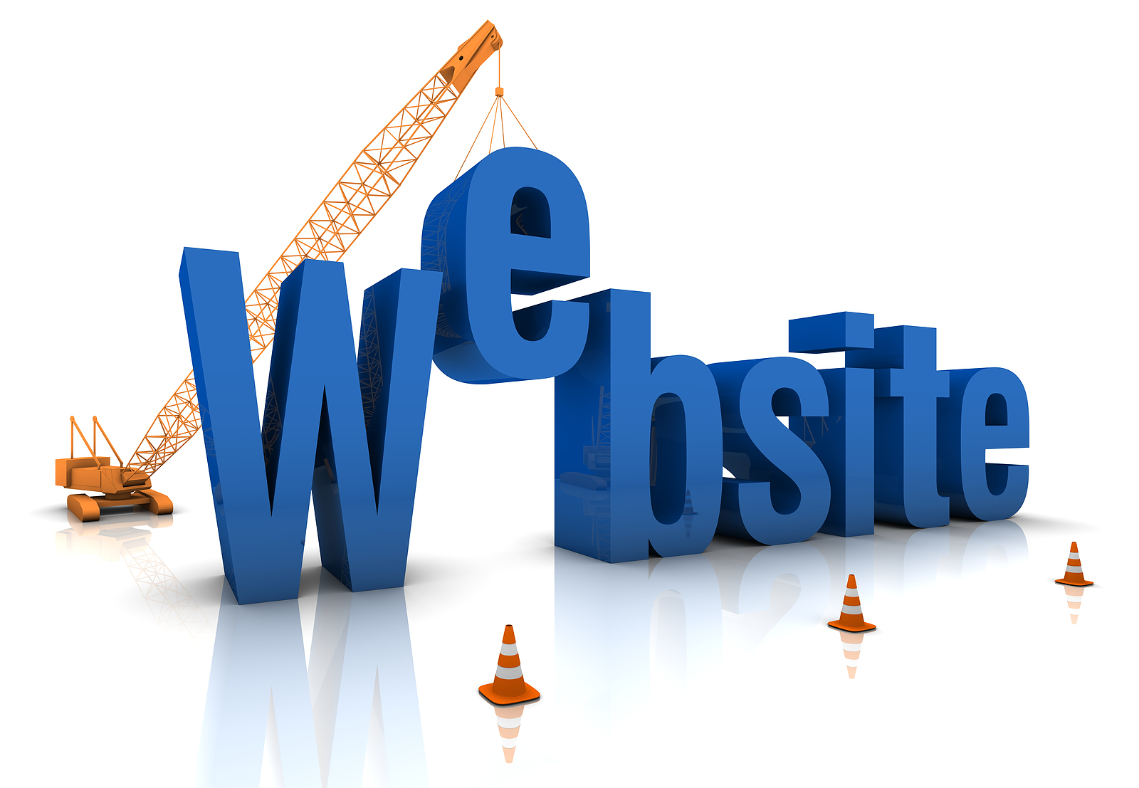 website letters and construction crane develop a virtual presence online