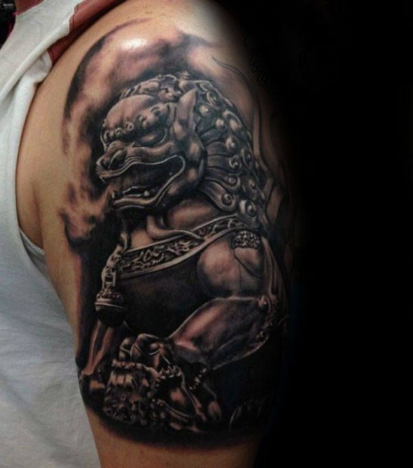 ลายสักเทพเจ้าจีนขาวดำ 03