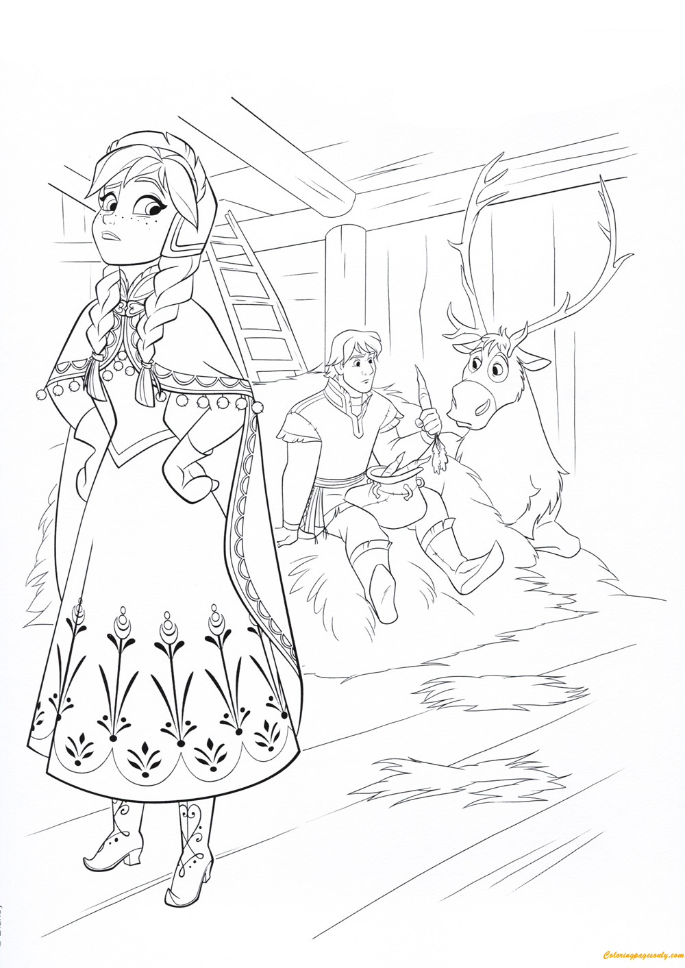 Anna With Kristoff And Sven Coloring Pages